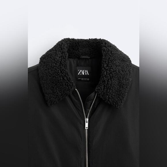 MEN ZARA BLACK MATCHING COLLAR PUFFER JACKET Size Medium - Picture 8 of 13